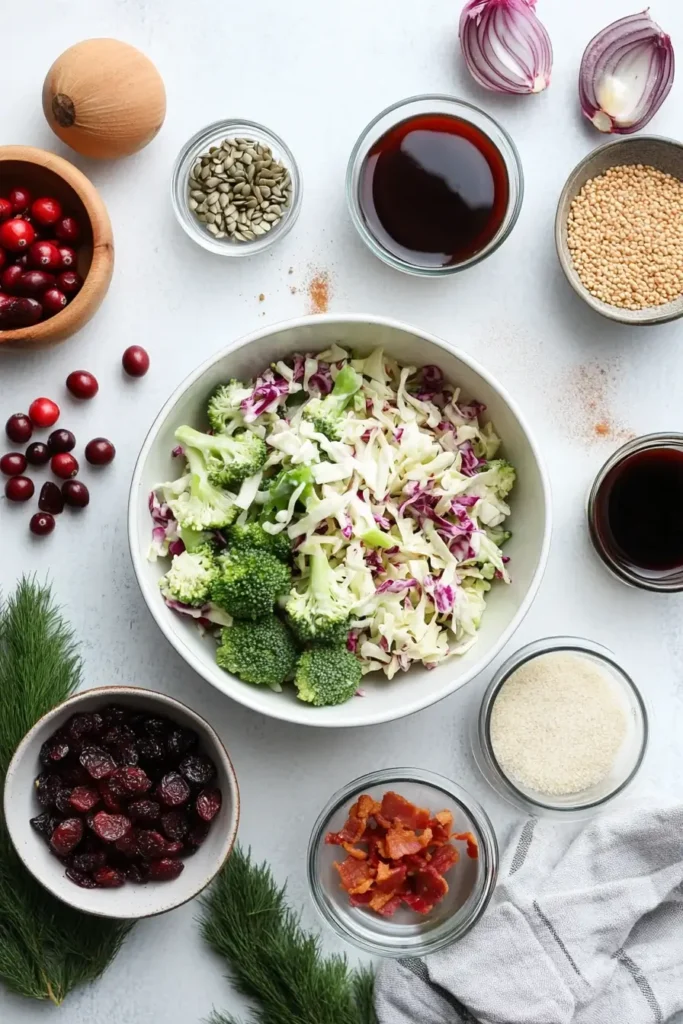 Ingredients for broccoli crunch salad