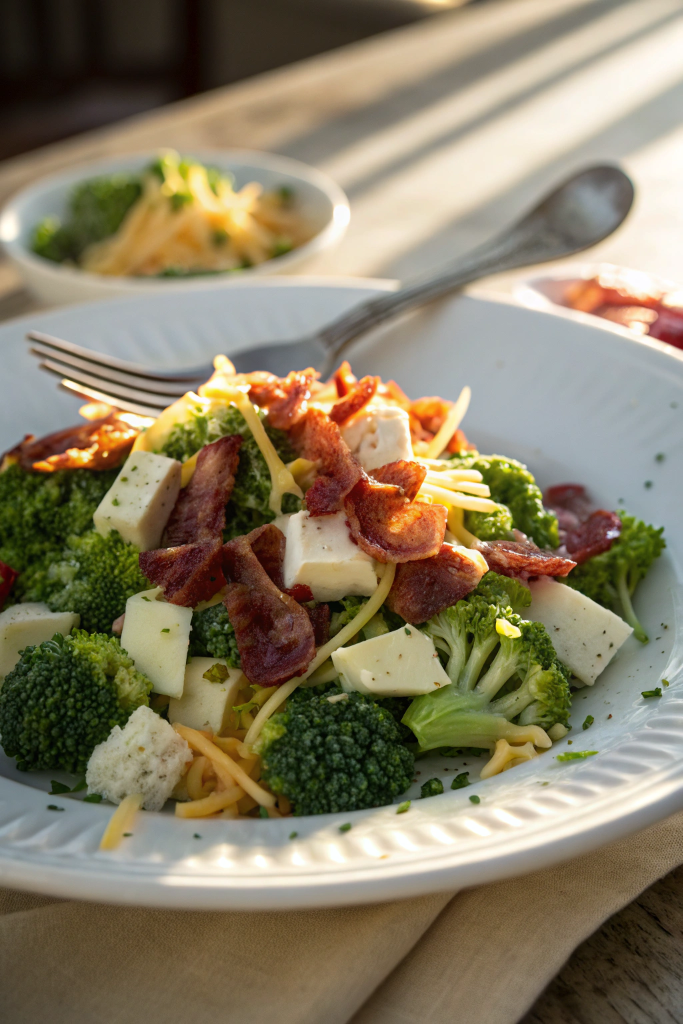 Bodacious broccoli salad served on a plate