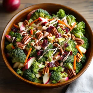 HOME 6 Broccoli Apple Salad in rustic bowl with apples and pecans