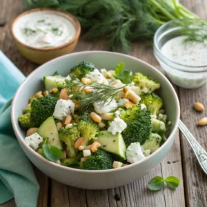 HOME 2 Broccoli cucumber salad with Greek yogurt dressing and herbs