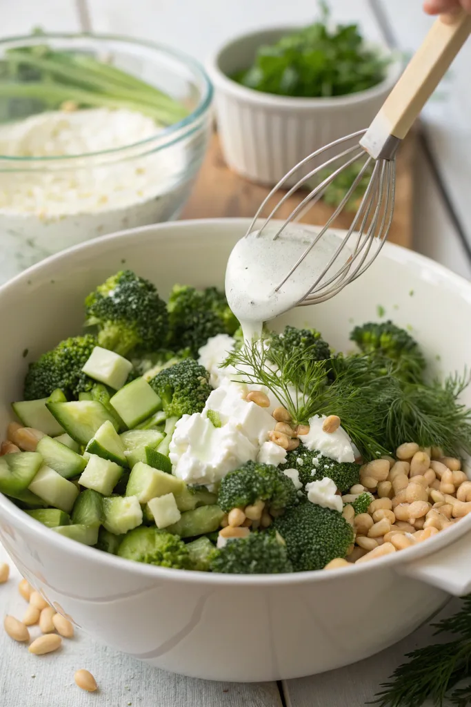 broccoli cucumber salad prep