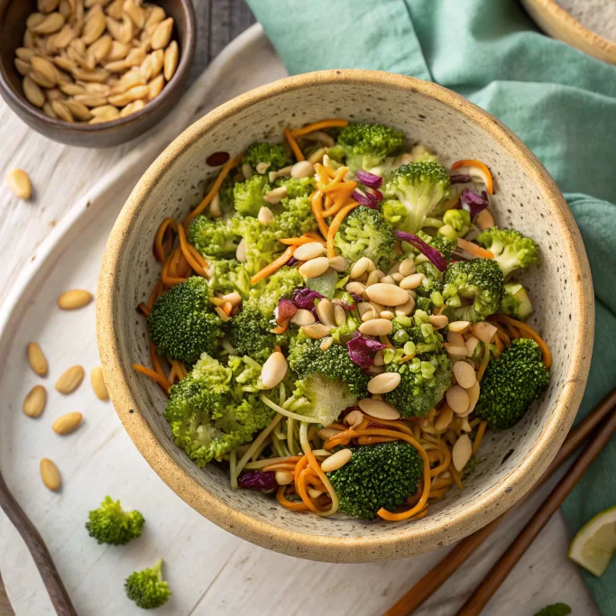 Broccoli Ramen Noodle Salad overhead view